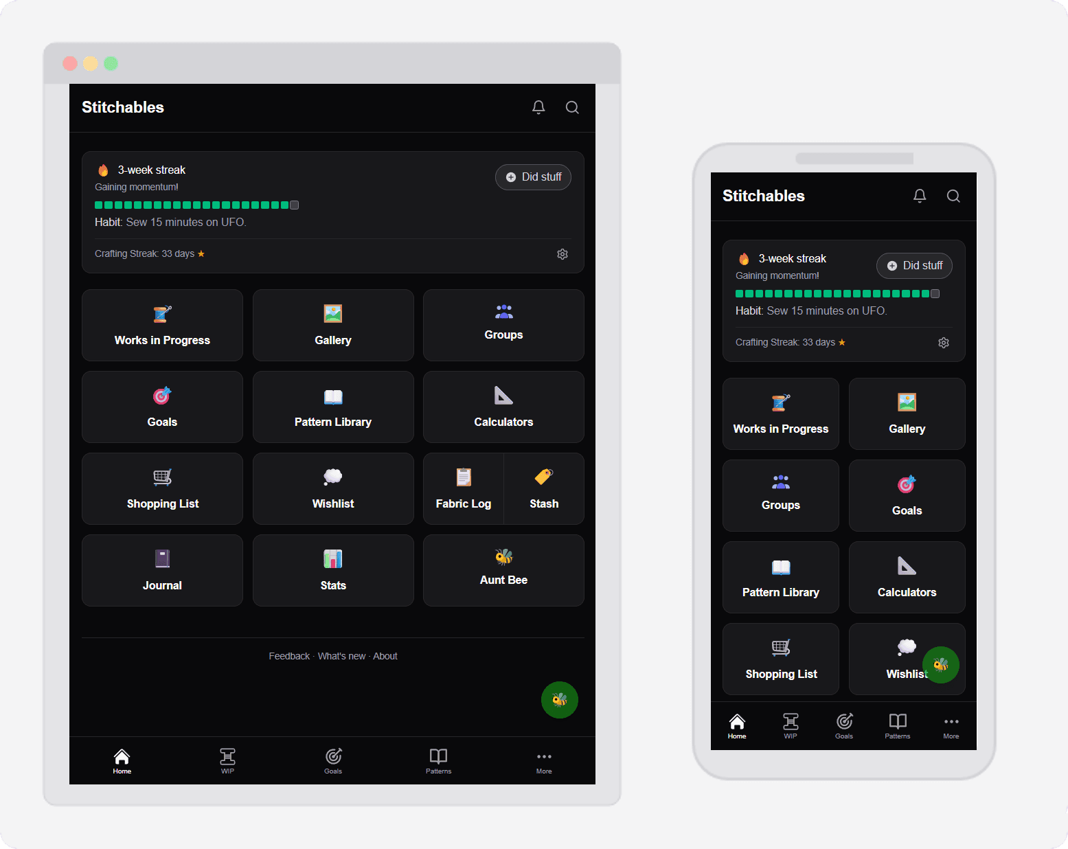 Stitchables project tracking dashboard